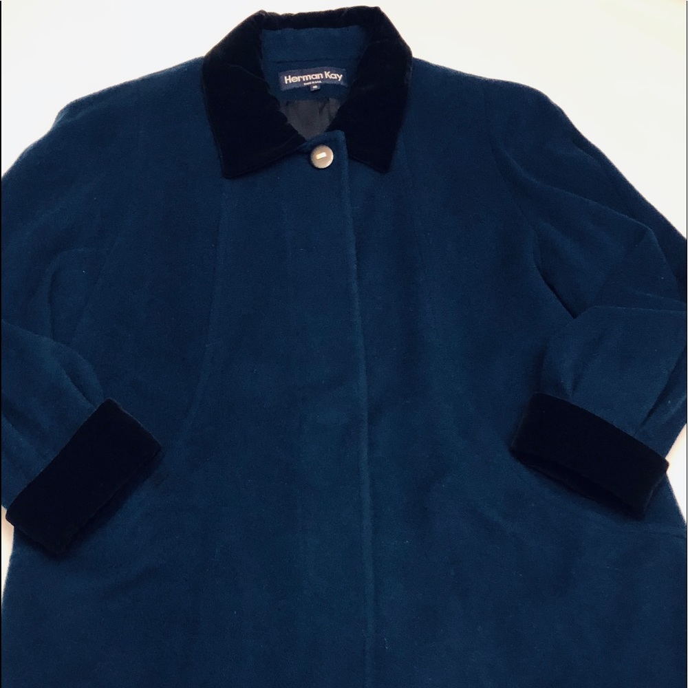 Vintage Herman Kay Wool Coat Black Velvet Trim